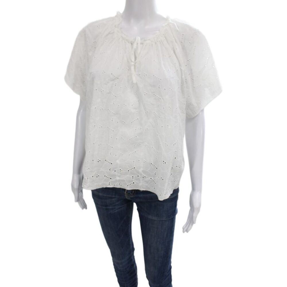 Rails Women Basic Solid Cotton Round Neck Short Sleeve Tie Blouse Size S